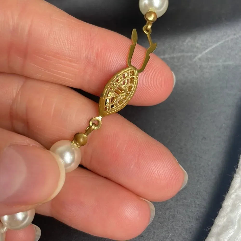 Pearl Necklace Hand Knotted Traditional Gold Filigree Hook Closure